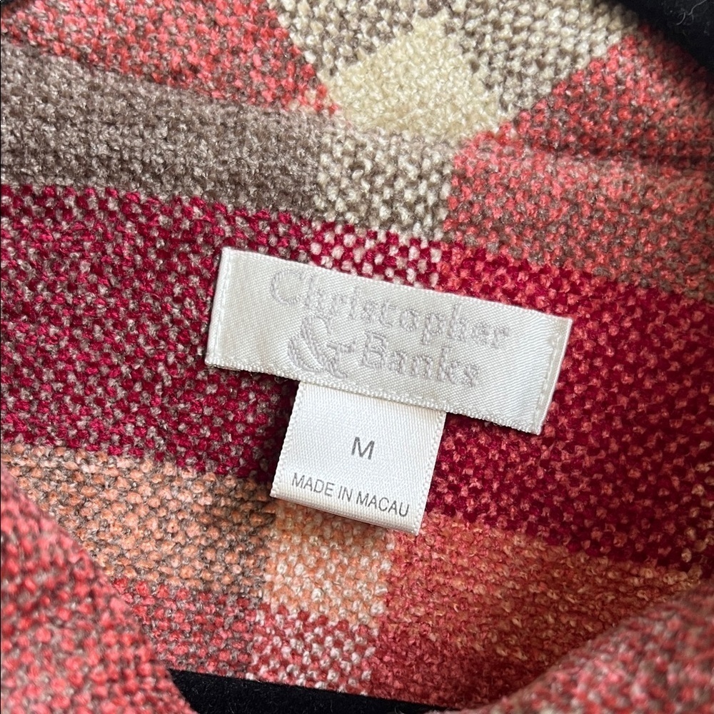Vintage Christopher & Banks Cozy Red Multi Plaid Chenille Oversized Jacket EUC - Picture 3 of 9